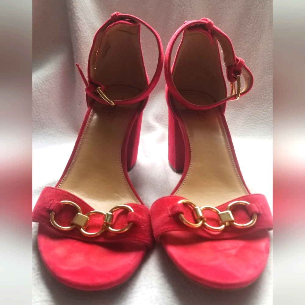 Talbots Womens Red Leather Heeled Sandal Size 9M